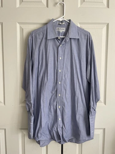 Camicia elegante uomo vintage Burberrys Of London taglia 16 5 35 con bottoni made in USA blu