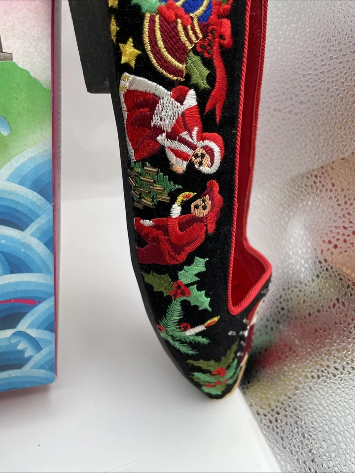 NUEVO EN CAJA Frankie And Baby Navidad Lentejuelas Zapatos Mujer Talla 8.5 Bordado Papá Noel Foto 4 de 4