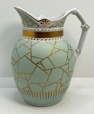 Antique Johnson Bros Royal Ironstone China Handled Pitcher Gold Accents