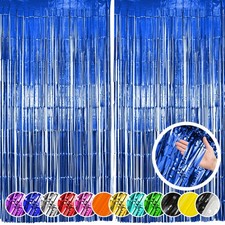 2 Pack Blue Fringe Backdrop Curtains, Blue Streamers Party Backdrop, Baby...
