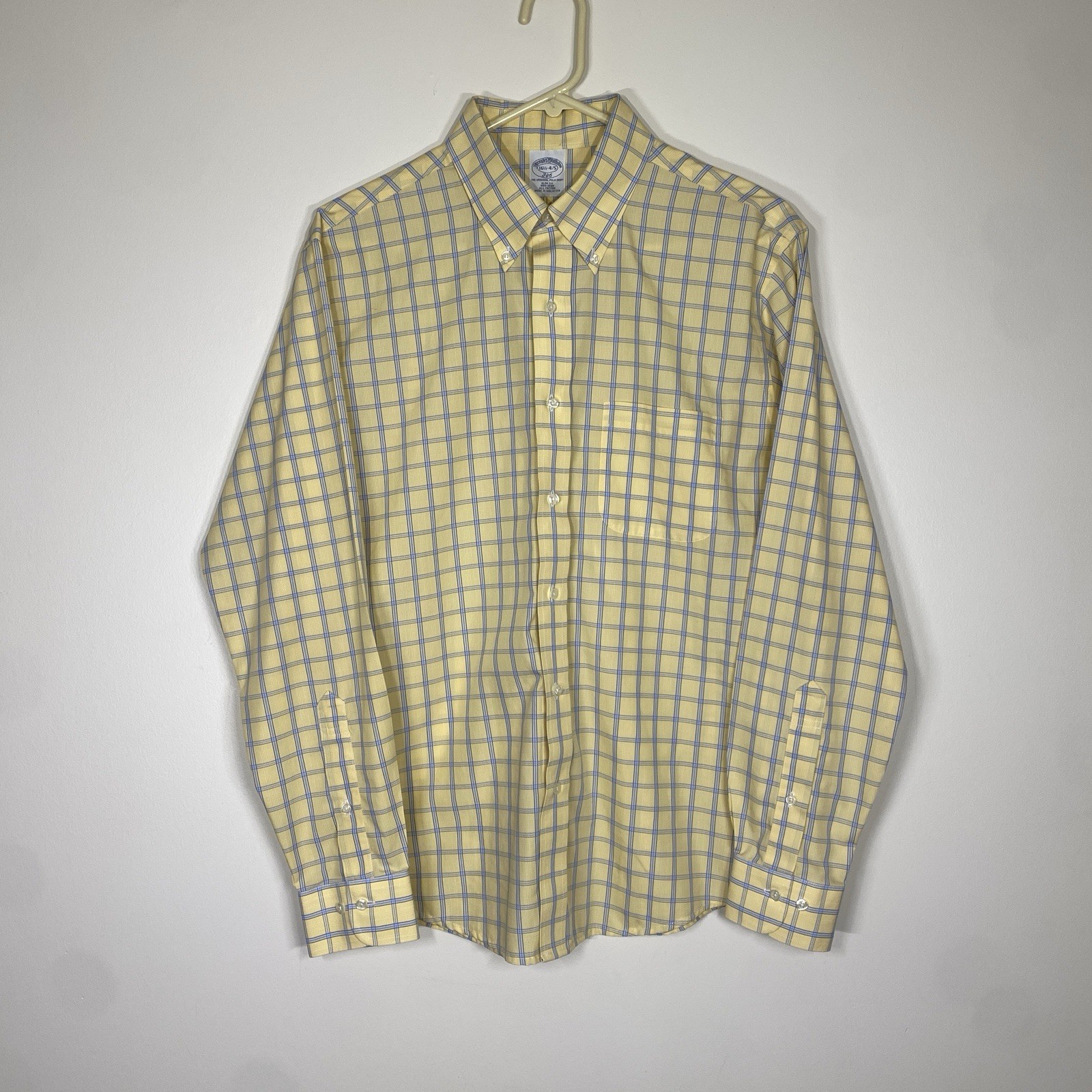 Brooks Brothers 346 16 1/2 - 4/5 Button Down Long Sleeve Yellow Blue Checkered