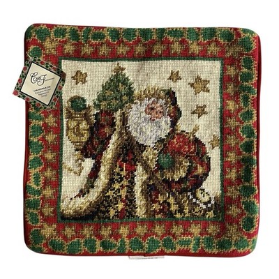 Wool Needlepoint Pillow Cover Santa St Nick Christmas 14'' x 14'' Vintage '94 NWT