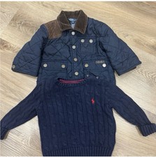 Toddler Boys Polo Ralph Lauren Navy Blue Quilted Barn Jacket and sweater 12 m