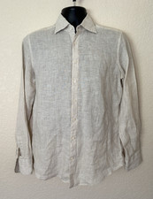 Suitsupply Albini Italian Linen Shirt Mens 39/40 Sand Beige Slim Fit LS Career