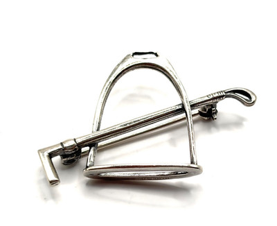 Vintage 1998 ARI D Norman Sterling Silver Stirrup & Riding Crop Brooch