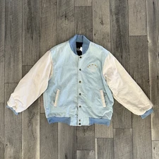 VTG 90s Auburn Sportswear Denim Jacket Blue Jean Varsity Bomber Made in USA Sz M