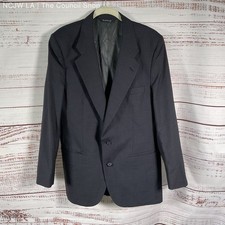 VTG. 80s Burberry Navy Plaid 100 Pure Wool 2 Button Notch Lapel Jacket