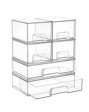 Stackable Storage Drawers Set of 6, Clear Plastic Organizer Bins for Bathroom...