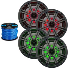 4x Kicker 6.5" OEM Replacement Marine Charcoal 2-Way LED Speakers, Speaker Wire