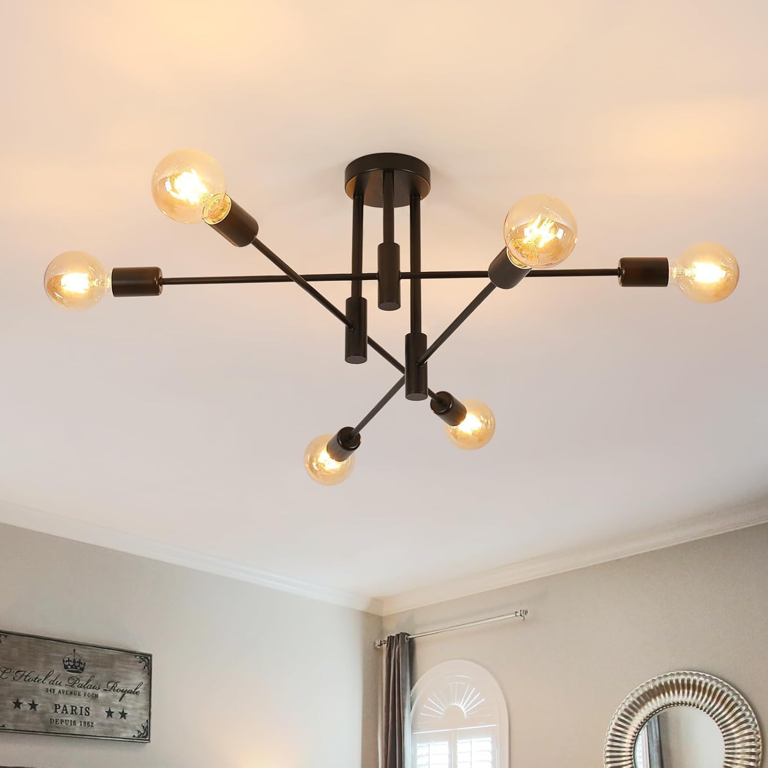 Plafoniera Sputnik Nera a 6 Luci - Lampada Soffitto Industriale Chic - 2