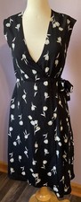 Banana Republic Black Yellow Tulip Wrap Midi V Neck Dress Flowers Size Petite 00