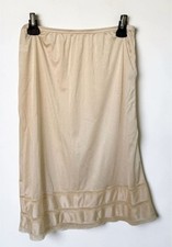 Adonna Womens Size Large Half Slip Skirt Beige Nylon Lace Vintage Lingerie
