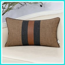 Patchwork Pillow Cover 12x20 Inch Luxury Cotton and Linen Cushion Cover Faux ...