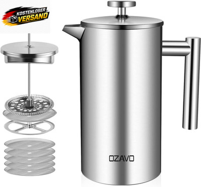 Edelstahl French Press 1L Thermo Kaffee Tee Brüher isoliert mehrweg filter