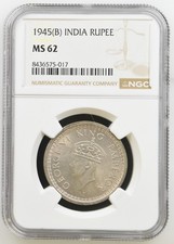 1945(B) India Silver Rupee NGC MS62 – George VI