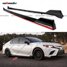 Side Skirts Extension TRD Gloss Black W/ Red Line For 18-24 Toyota Camry SE XSE