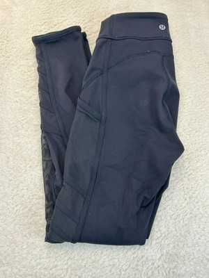 Lululemon Black High-Waisted Full-Length Leggings With Mesh Panel Details & Side
