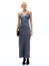 MANGO MNG Women's Cross Rhinestone Satin Maxi Slip Dress size US 6