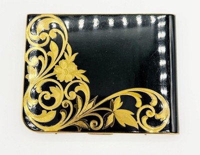 Vintage Elgin American Black Enamel w/ Gold-Tone Cigarette Case