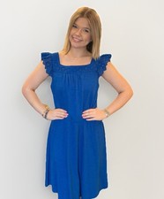 Talbots Eyelet Slub Knit Fit Flare Dress Women's Petite Large Royal Blue NEW $99