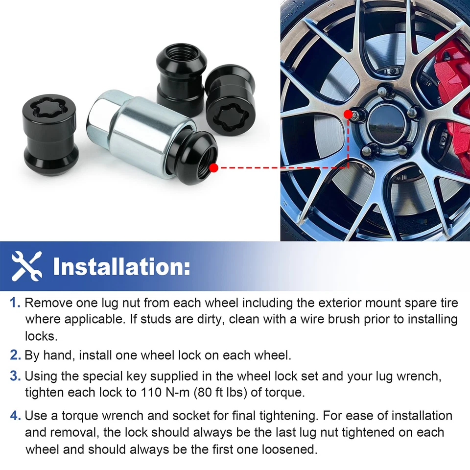 Juego de cerraduras de rueda aleación negra cromada para Honda CR-V 2017-2022 Accord 2018-2020 Foto 2 de 4