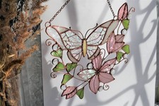 Butterfly Suncatcher  Pink Flowers Spring New Home Decor  Mother's Day Gift