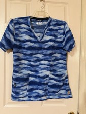 Carhartt Force Blue Print Cross-Flex Scrub Top Women's size L