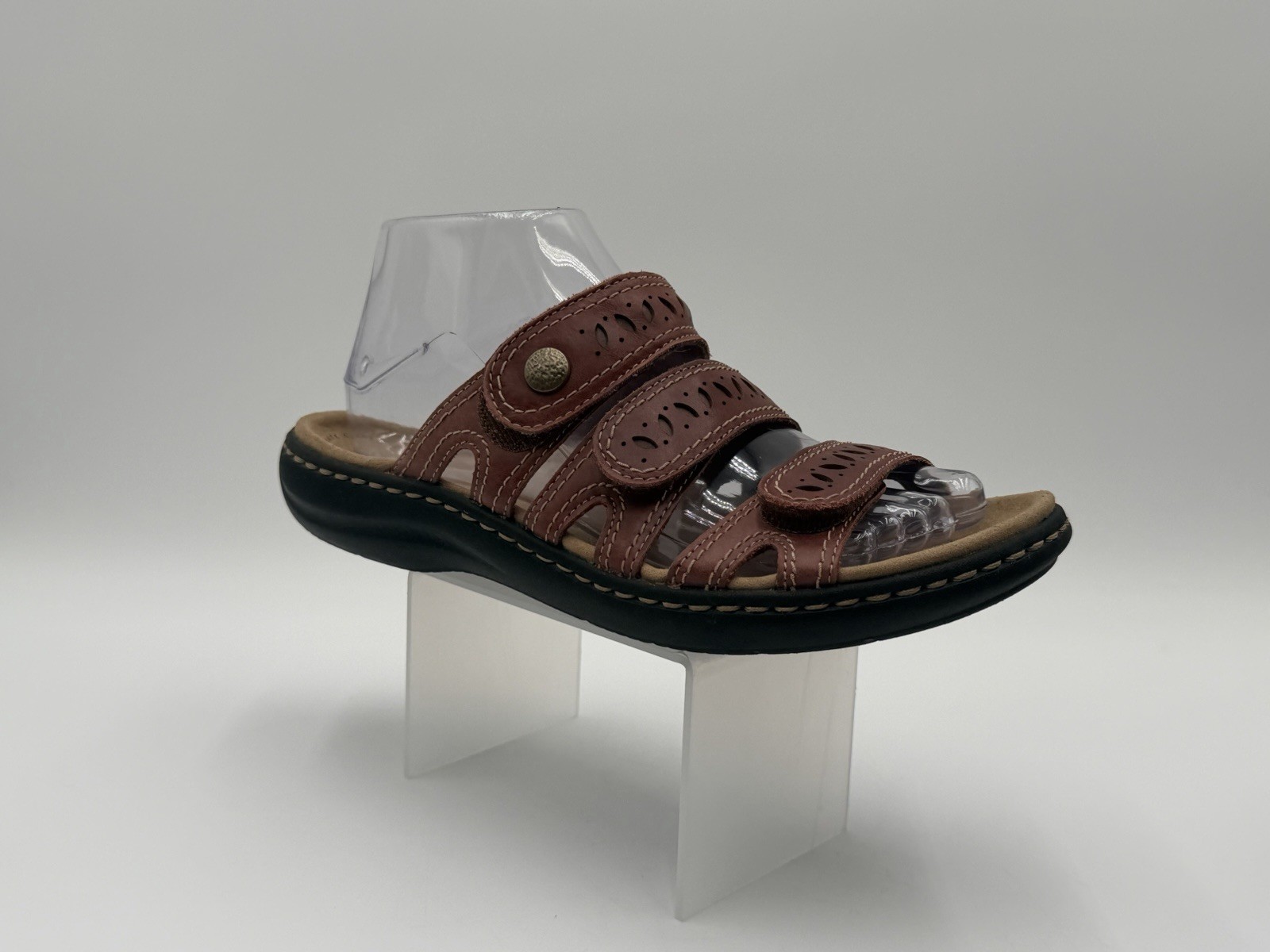 Clarks Sandals Womens 8 M Leisa Grace Casual Comfort Slip On Slide Brown Leather