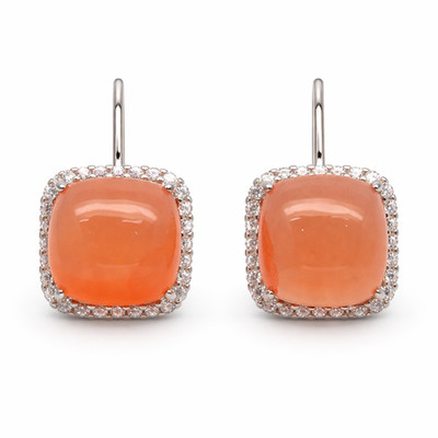Thai Handmade 12 x 13 mm. Orange Agate White Zircon Earrings