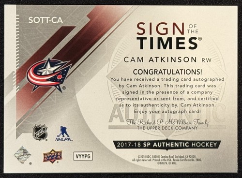 CAM ATKINSON, 2017 SP Sign of the Times #SOTT-CA, Auto - Bild 2 von 2