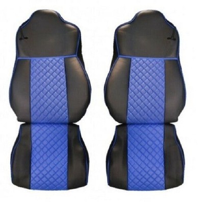 Schwarz und Blau Set Mit 2 Sitzbezüge Öko Leder für Iveco Stralis 430 2004-2008
