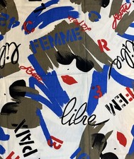 Vtg 1980s Cranston Schwartz Liebman French Words Pop Art Face Fabric 44 x 85”