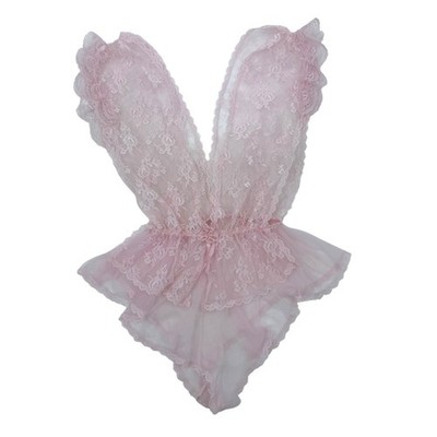 VINTAGE 80s Frederick s Of Hollywood Rare Light Pink Teddy Lace Lingerie S/M