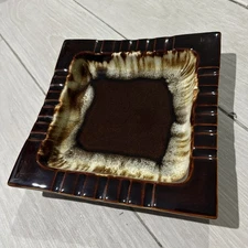 Pfaltzgraff MCM Stoneware Ashtray With Brown Turquoise Drip Glaze 20 cig rests