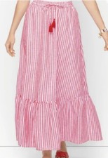 NWT Talbots Women s Size PM Red Striped Linen Blend Lined Maxi Flare Skirt