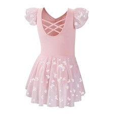 Ballet Leotards for Girls with Skirt Shiny Toddler 4-6 Years Pink Yarn Sleeve