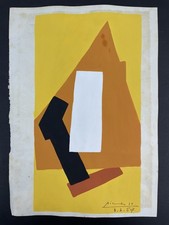 Pablo Picasso drawing and painting on paper signed and stamped vintage