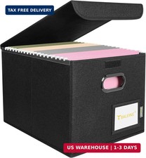 File Organizer Box with Lid, Collapsible File Folder Organizer with Plas