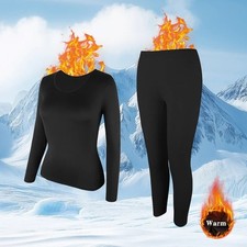 Womens Winter Ultra-Soft Fleece Lined Thermal Top Bottom Underwear Set