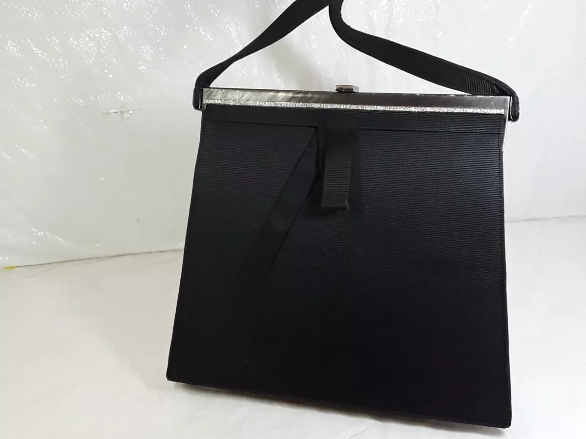 1940s circa- Loewe structured black ribbon box tote handle bag