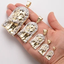 Men's Diamond Cut Jesus Head Charm Pendant Real 10K Yellow White Gold ALL SIZES