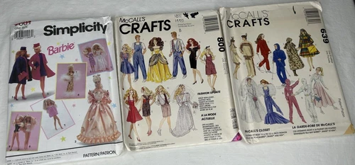 LOT OF THREE BARBIE SEWING PATTERNS SIMPLICITY 7601 MCCALLS 639 & 800 (6317) NEW