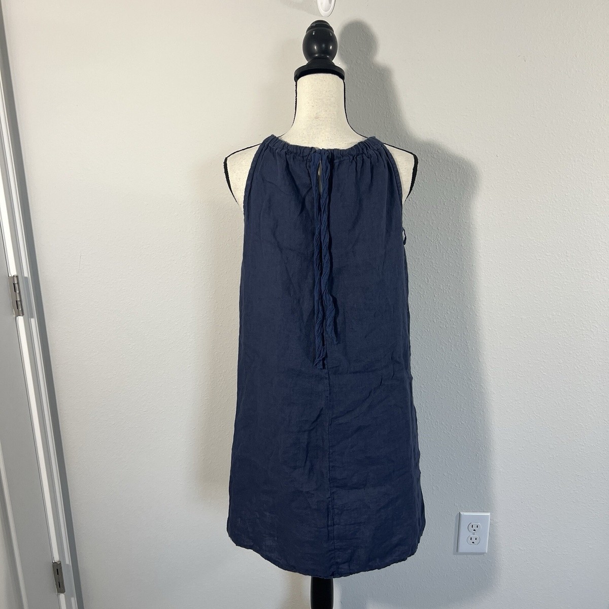 Ambra Womens Navy Blue Linen Sleeveless Tie Back Shift Dress Size Small | eBay Ambra Womens Navy Blue Linen Sleeveless Tie Back Shift Dress Size Small | eBay