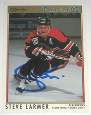 STEVE LARMER SIGNED O-PEE-CHEE PREMIER CHICAGO BLACKHAWKS CARD AUTOGRAPH!