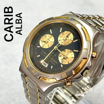 Seiko ALBA CARIB N944-6A40 Quartz Black Dial Chronograph Alarm