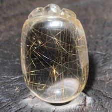 Natural Golden Rutile Quartz Crystal Polished Oval Pendant