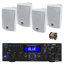 Pyle PDA9HBU 2-Channel Home Audio Bluetooth Receiver, 4x 4" White Speakers,Wire