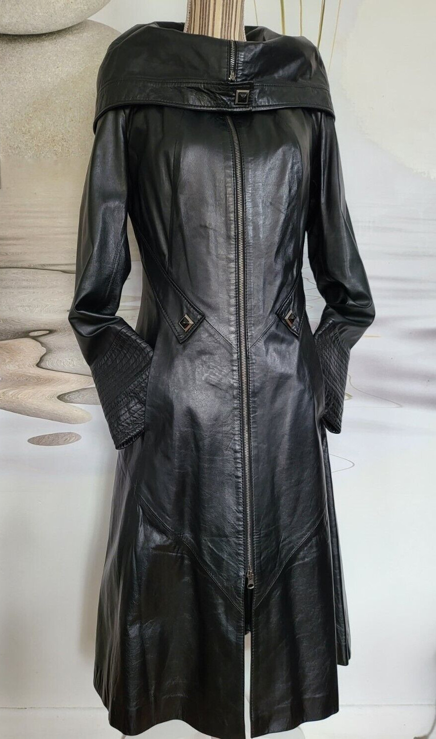 GR Long Trench Coat Jacket Nappa Leather Womens Sz IT 36" US 6Tall  $2100 Retail image 5