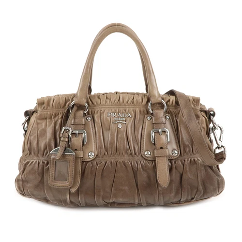 Auth PRADA Logo 2Way Shoulder Bag Hand Bag Brown Nylon Leather BN1407 Used