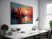 Stunning Sailboat Sunset Wall Art Canvas Unframed Print Art